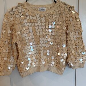 Women's Sequin Crewneck Sweater in Cream